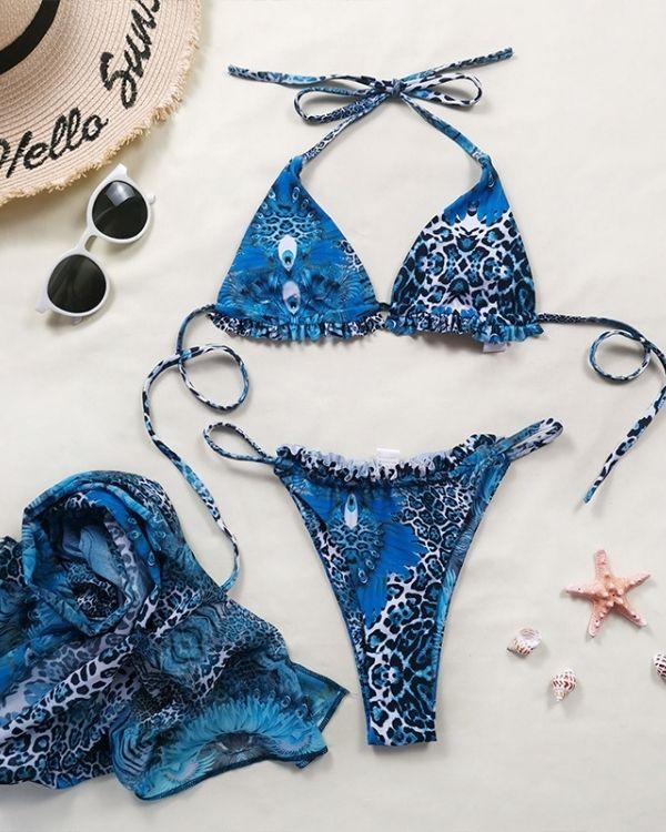 Blaue Animal Print Bikini Bademode Schweiz - Leopard Print