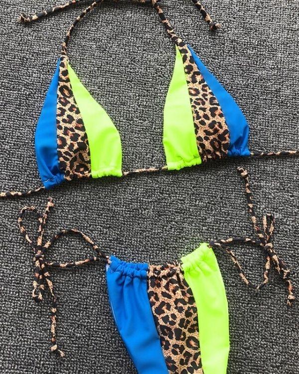 Blau Neongelb Gruen Leopard Muster Bikini Bademode Schweiz - Bikinis kaufen 
