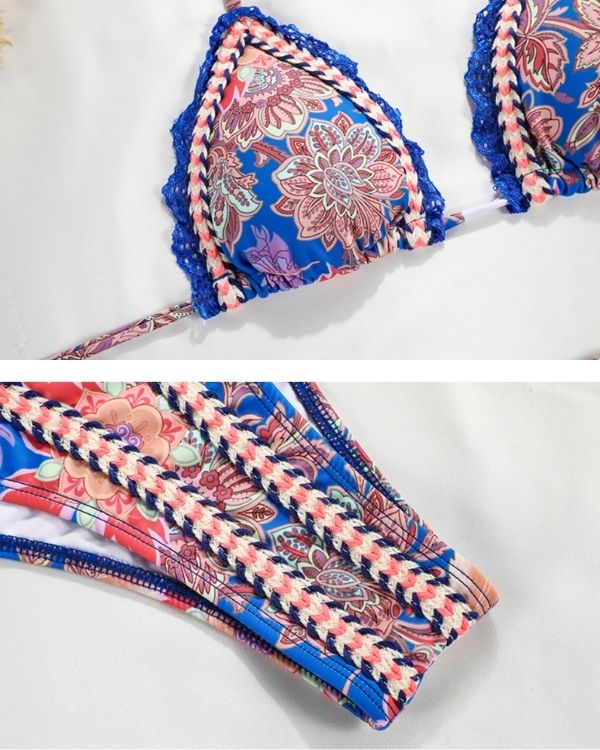 Blumen Paisley Bikini Triangel und High-Waist Badehose zum binden auf den Seiten 