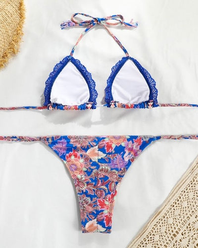 Damen Paisley Boho Bikini mit Blumen Mustern und Ruffle Effekt 