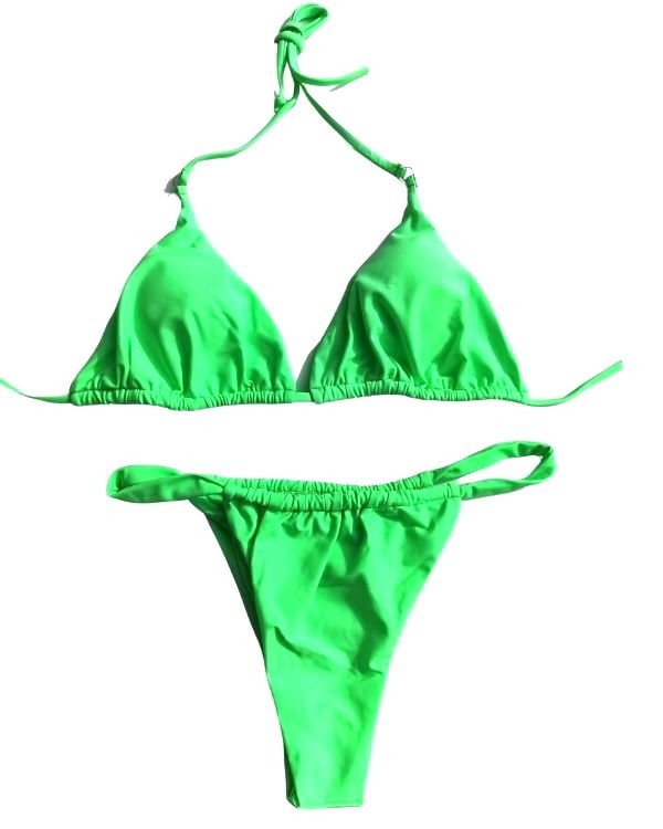 Gruenes Damen Bikini Set aus Triangel Oberteil und elastischem Brazil High-Waist Bikinihose 