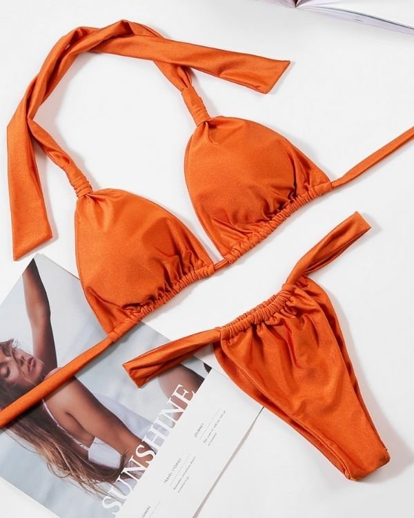 Weiches und angenehmes Damen Bikini mit einstellbaren Traegern - Bikini Hose High-Waist und Triangel Oberteil