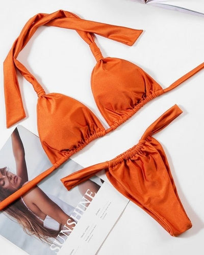Weiches und angenehmes Damen Bikini mit einstellbaren Traegern - Bikini Hose High-Waist und Triangel Oberteil