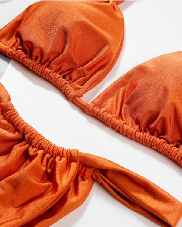 Orange rostiges Unifarbiges Damen Bikini Triangel und Bikinihose mit weichen Baendern - Das perfekte Bikini fuer jeden Tag 