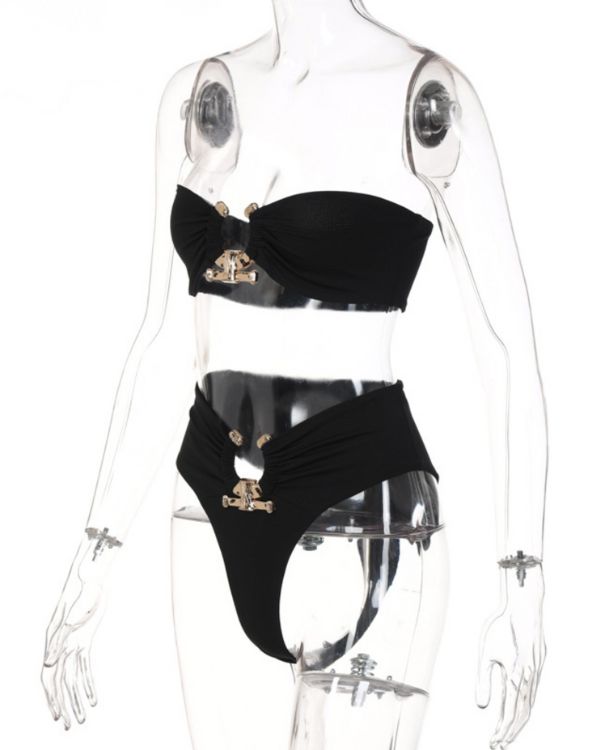 Elegantes Damen Bikini Set aus Bandeau Top und High-Waist Badehose