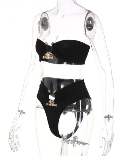 Elegantes Damen Bikini Set aus Bandeau Top und High-Waist Badehose