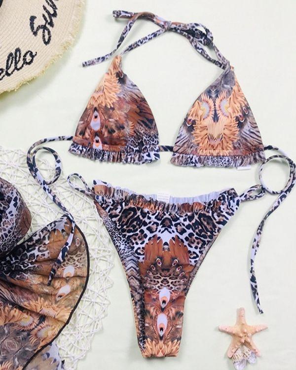 Animal Print Safari Style Bikini Bademode Set - Brazilian Slip Bikini Hose