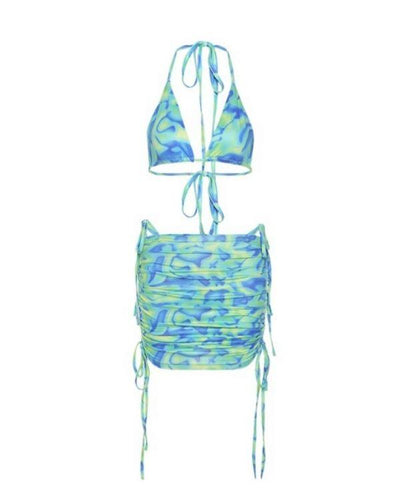 Vintage Retro Style Bikini Bademode Set mit Mesh Minirock 