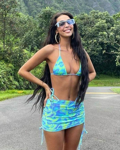 Vintage Retro Bikini Set aus Triangel Oberteil zum binden für Taille und String Bikinihose 