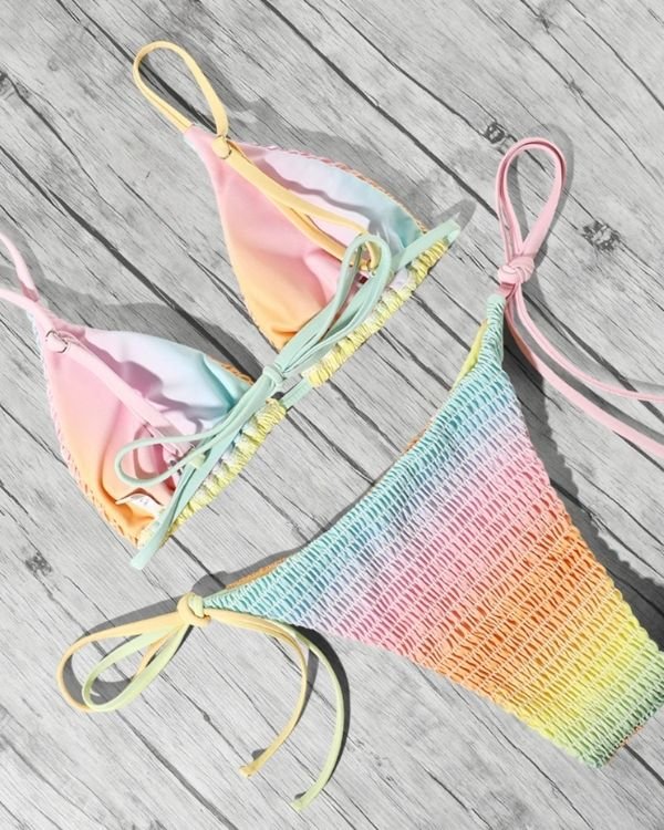 Bikini Bademode Damen Set Triangel und normal geschnittene Badehose zum binden 