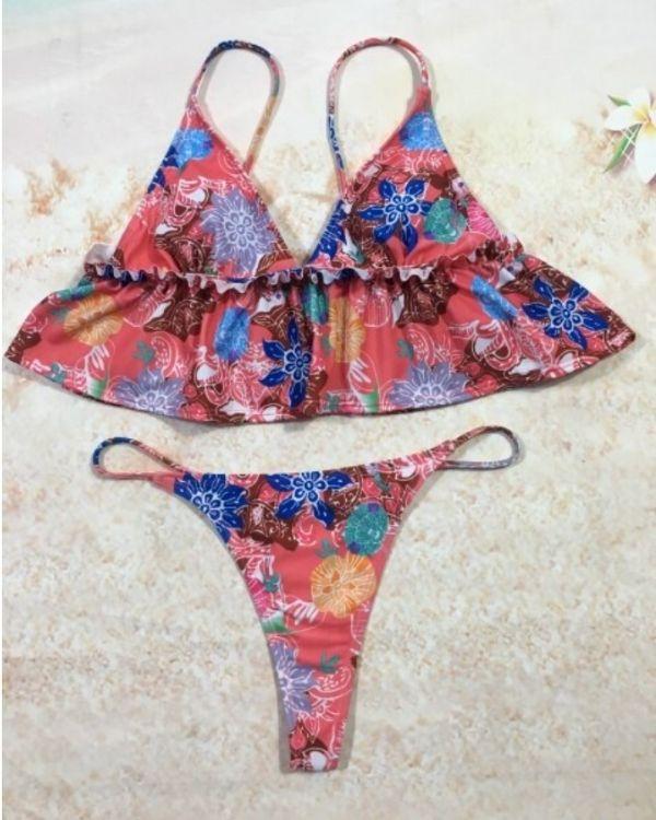 Bikini Bademode Floral Blumen Brazil Slip