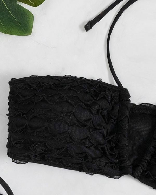 Schwarzes Damen Ruffle Bikini online bestellen - Triangel mit Neckholder 