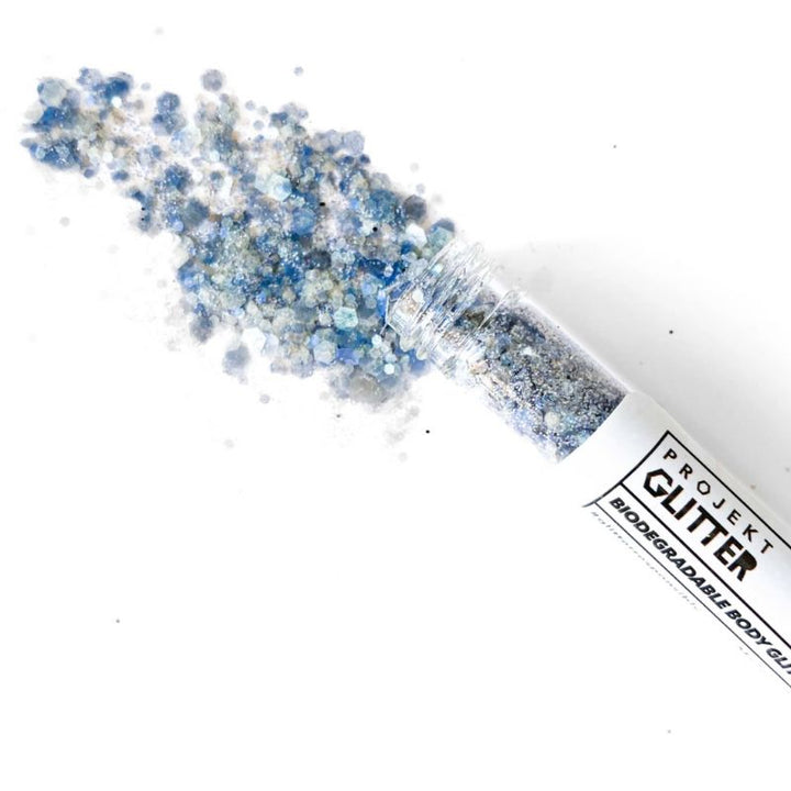 Bio Glitzer fuer Gesicht und Koerper - Blaues silbernes Glitzer gemischt - Loses Bio abbaubares Glitzer 