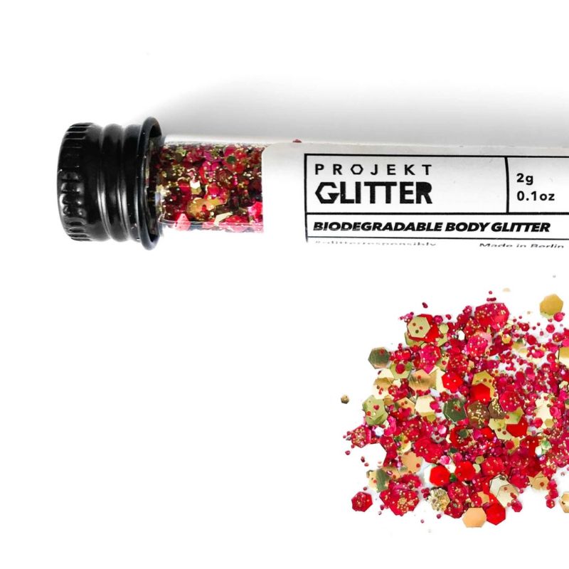 Loses Bio Glitzer in rot und orange gemischt - Pflanzenbasis Glitzer fuer Gesicht, Koerper und Haare