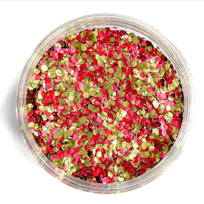 Loses Bio Glitzer in rot und gold gemischt - Biologisches Glitzer Make-Up fuer Gesicht, Koerper und Haare