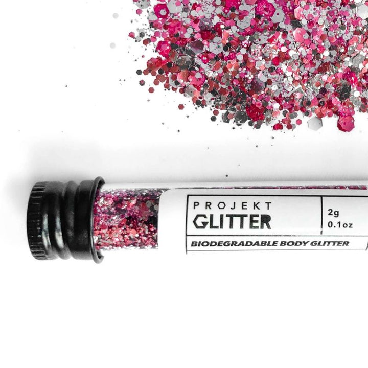 Farbiges Bio Glitzer in pink silber gemischt - Loses Party Festival Glitzer fuer Gesicht und Koerper
