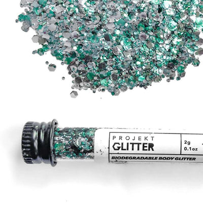 Tuerkis silber gemischtes Bio Glitzer fuer Gesicht, Koerper und Haare