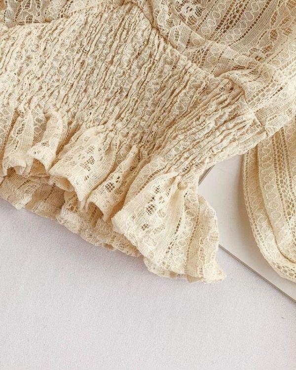 Boho Bluse Beige Spitzen Details Hippie Style Fashion Bohochic
