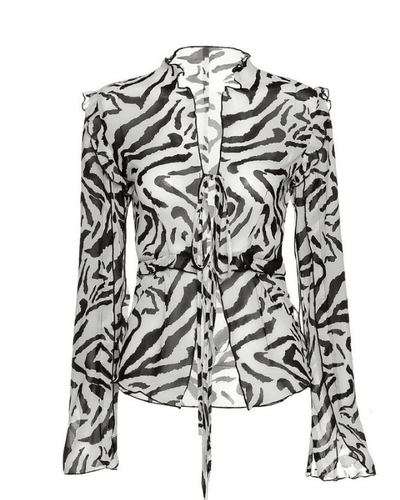 Bluse mit Zebra Muster - Leicht transparente Sommer Mesh Bluse