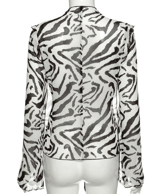 Mesh Zebra Bluse mit Rüschen und Ruffle