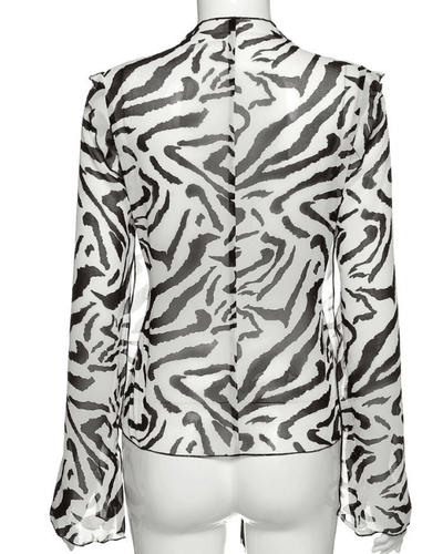 Mesh Zebra Bluse mit Rüschen und Ruffle