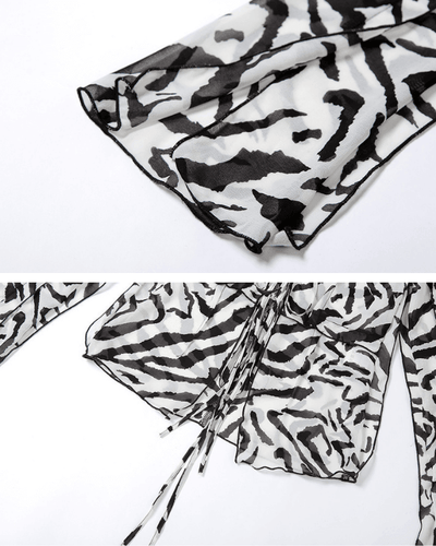 Mesh Bluse mit Zebra Muster 