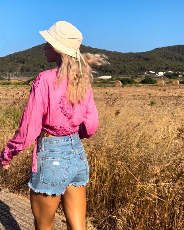Langarm Wickel Shirt mit Om Zeichen - Goa Hippie Bluse