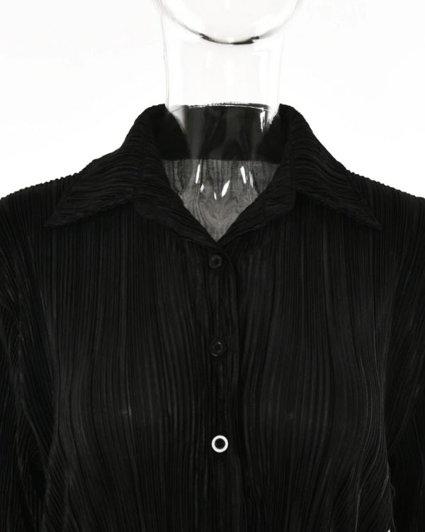 Schwarzes Blusen Kragen Kleid aus geripptem Stoff 