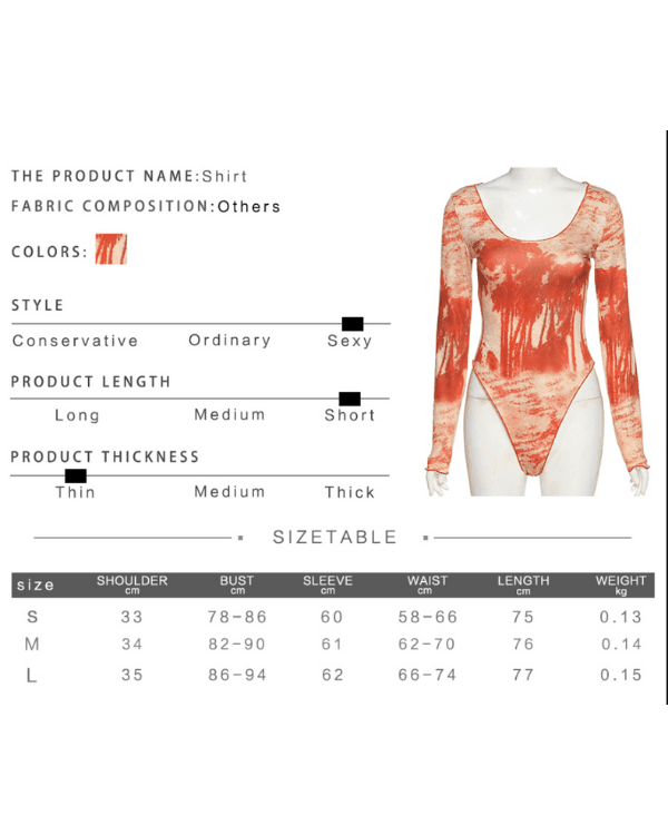 Groessentabelle Bodysuit Mesh Damen