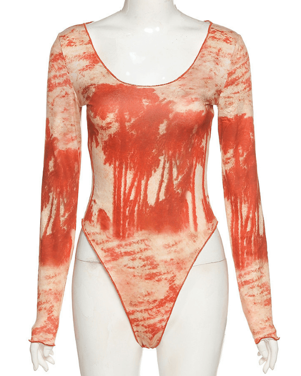 Bodysuit Damen Mesh High-Waist Sommer Vibes Palmen Bohemian
