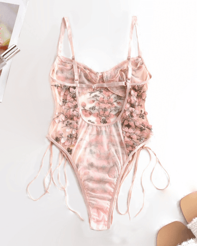 Rückenfreier Bodysuit mit Stickereien - Korsett Reizwäsche Unterwäsche