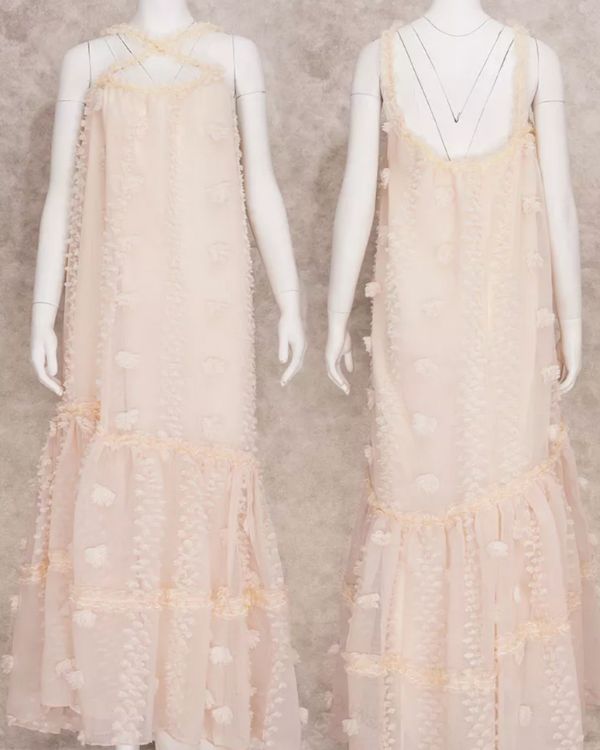 Beiges Hippie Boho Kleid Maxikleid mit Ruffle Effekt