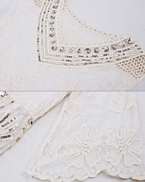Boho Shirt Bluse mit V Kragen mit Details 
