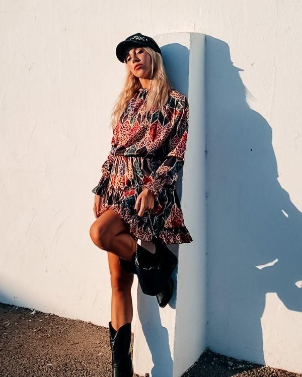 Boho Vintage Kleid Damen - Farbig und mit Ruffeld Effekt