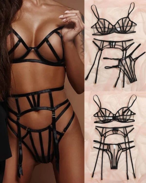 Bondage Style Dessous Set Luana | Streifen Reizwsche Bondage Style Dessous Set Luana | Streifen Reizwsche