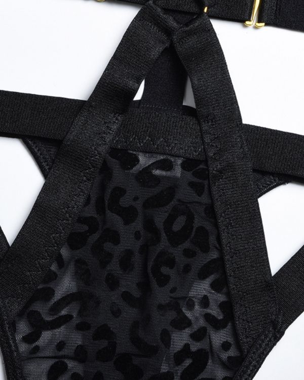 Leopard Bondage String Tanga Bodysuit