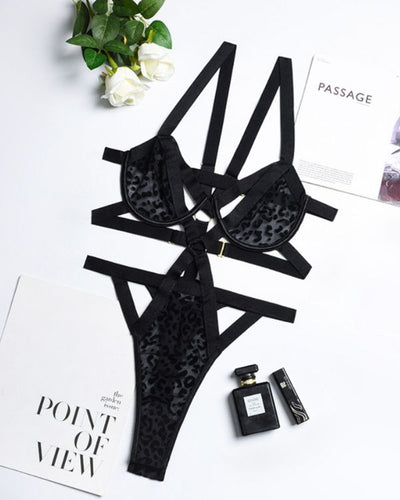 Leopard Mesh Stoff Bondage Bodysuit mit breiten Traegern 