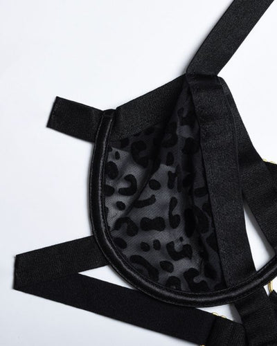 Leopard Mesh Stoff Bondage Bodysuit Einteiler 