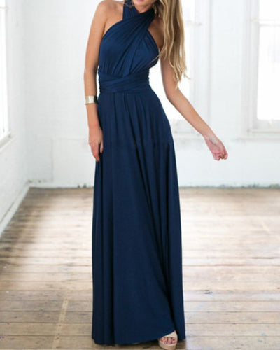 Dunkelblaues Maxikleid zum auf diverse Arten binden und tragen - Multifunktionales Boho Brautjungfern Kleid 