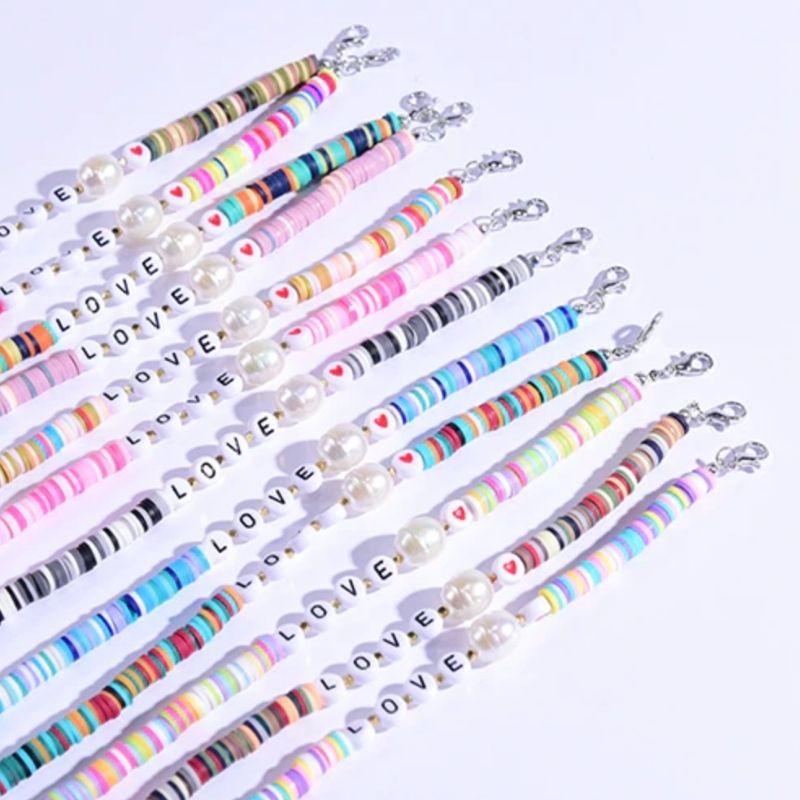 Love Perlenkette Farbig - Bunte gemischte Perlenkette Brillenkette Maskenkette