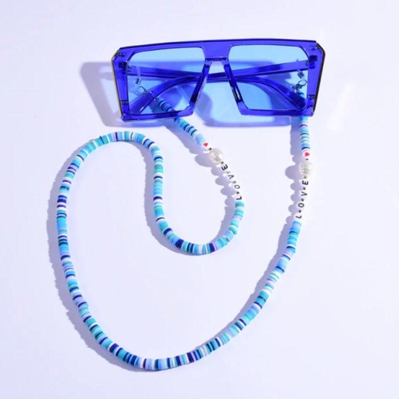 Blaue Perlen mit LOVE Buchstaben - Bunte Maskenkette und Brillenkette