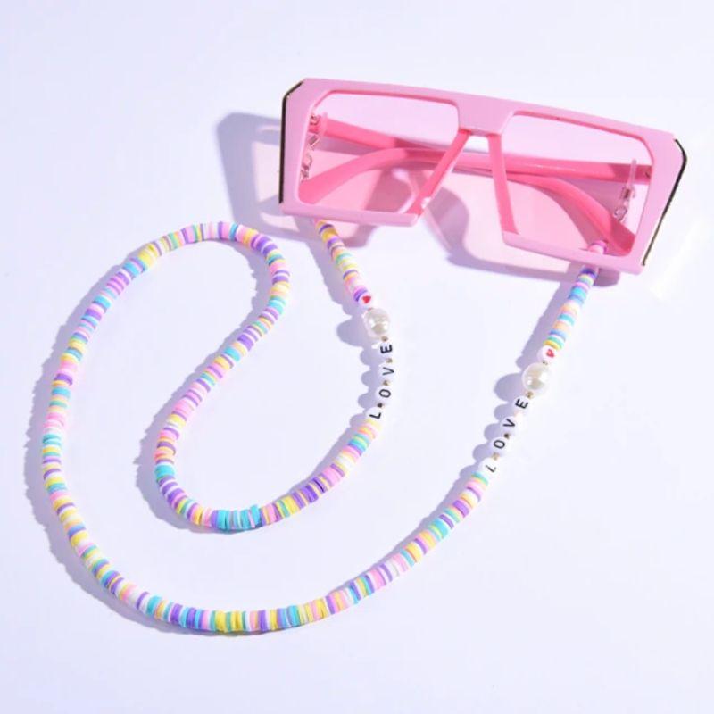 Pastel Farbige Brillenkette aus violetten und rosa Perlen gemischt