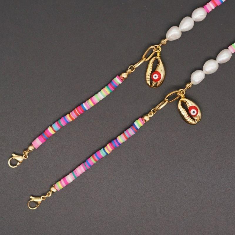 Maskenkette Brillenkette ais farbigen Perlen und Muschel Anhängern