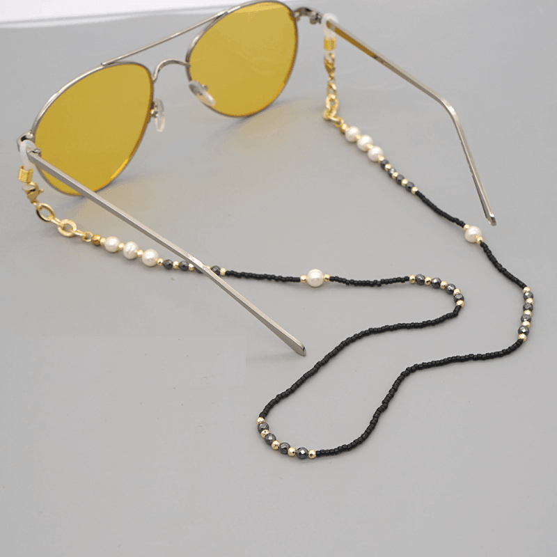 Brillenkette aus Perlen in schwarz und weiss Kette Sonnenbrille