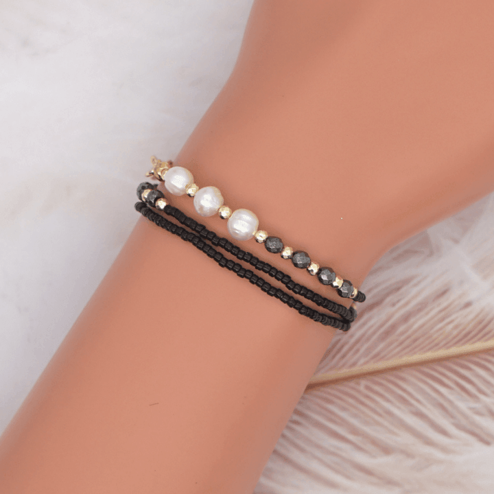 Armband aus Perlen - Fashion Style Armband schwarze weisse und silberne Perlen 
