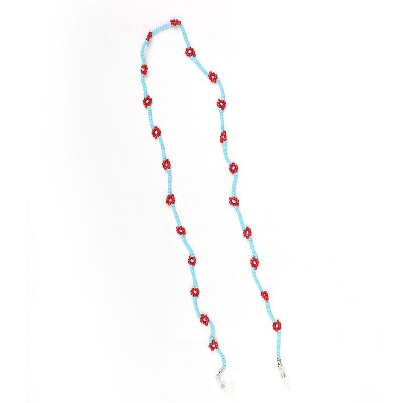 Blumen Perlenkette hellblau mit rot und weiss