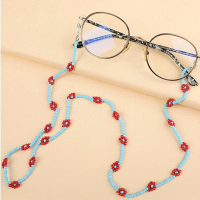 Hellblaue Blumenkette aus Perlen - Sonnenbrillenkette Maskenkette in Einem 