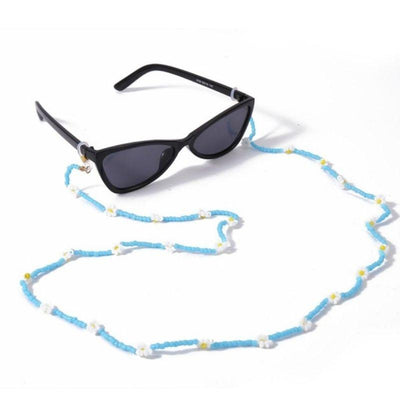Hellblau Blumen Perlenkette Sonnenbrille Maske