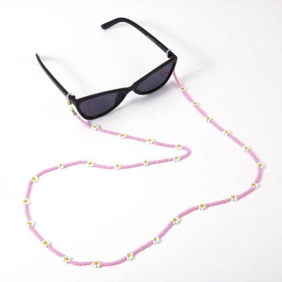 Rosa Maskenkette Brillenkette mit Blumen