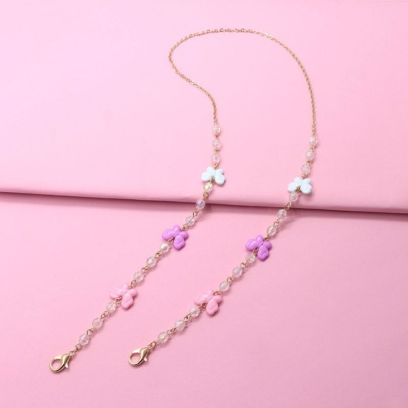 Glasperlenkette mit farbigen Schmetterlingen - Maskenkette und Brillenkette in Einem